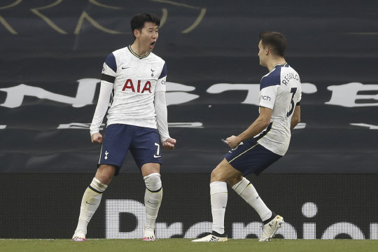 맨유전 득점 후 기뻐하는 토트넘 손흥민[EPA=연합뉴스]